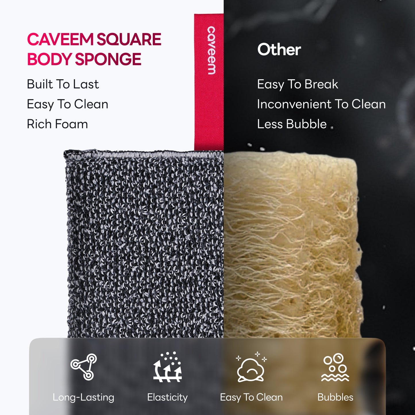Rough Lightweight Square Sponge for Shower (2 Pack)