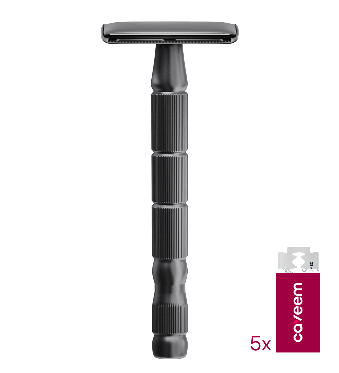 Reusable Metal Razor with 5 Stainless Steel Razor Blades– Gun Metal Black