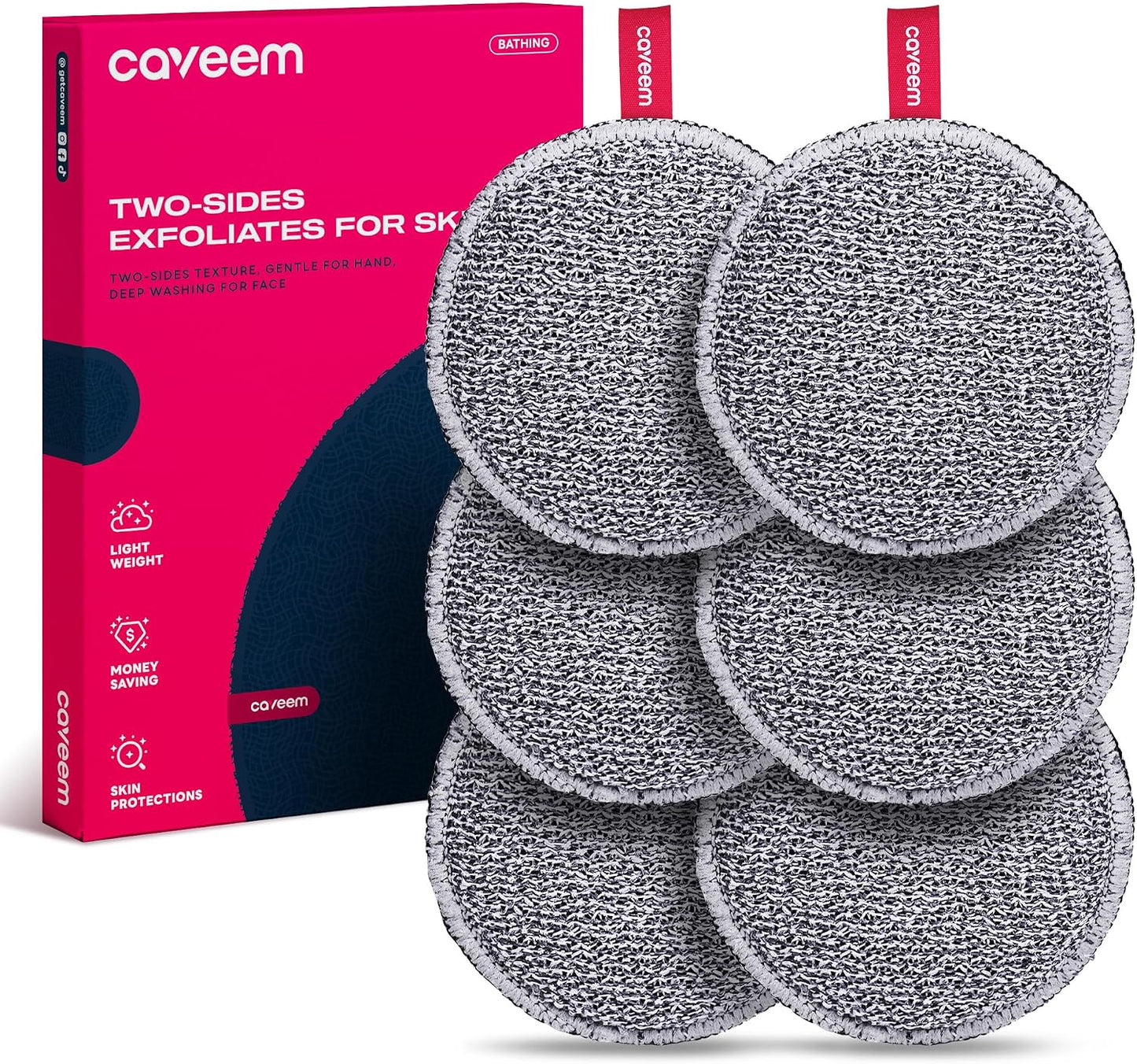 6-Pack Dual-Sided Facial Sponges | Reusable Exfoliating Scrubbers for Women | 3" Grey Buffing Side & Black Soft Side | Bulk Family Value Pack