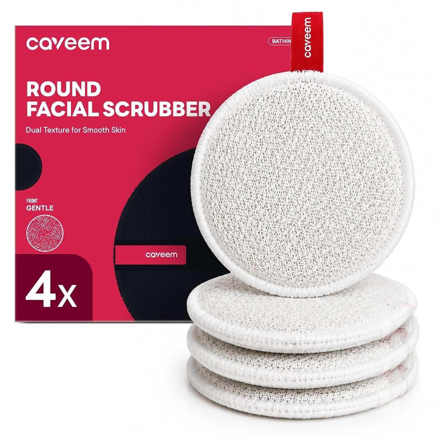 4-Pack Dual-Sided Face Scrubbers | Reusable Two-Tone Facial Sponges for Deep Pore Cleansing & Skin Care | 3" Grey Exfoliating Side & Black Ultra-Soft Side