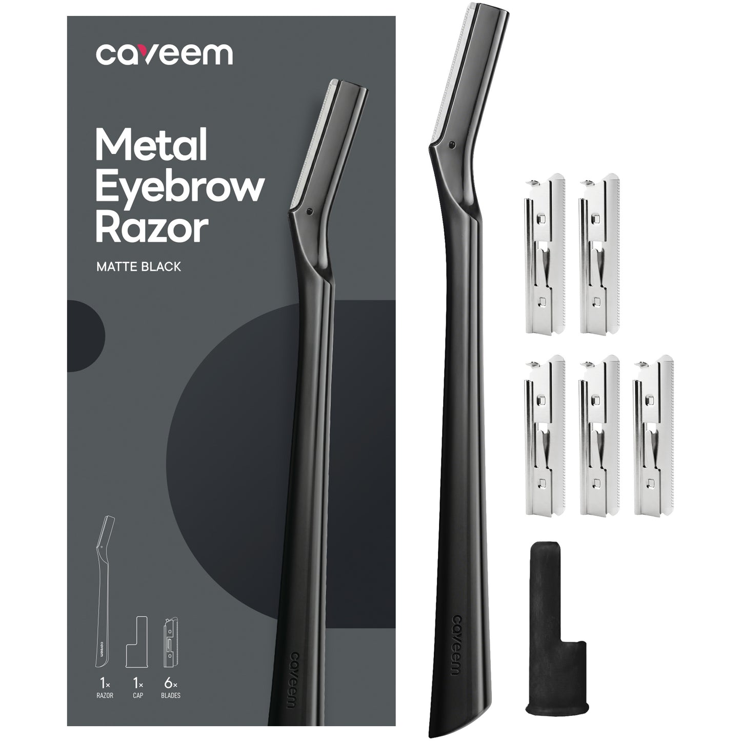 CAVEEM Eyebrow Razor, Face Razors for Women & Men, Dermaplane Razor for Face Exfoliation, Peach Fuzz Removal with 6 Blades (Matte Black)