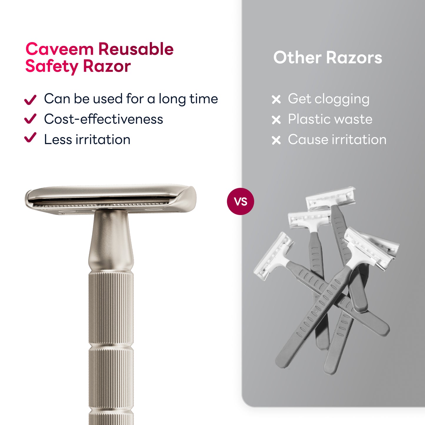 Reusable Metal Razor with 5 Stainless Steel Razor Blades– Silver