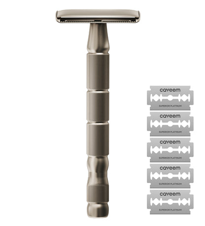 Reusable Metal Razor With 5 Stainless Steel Razor Blades– Champagne Matt