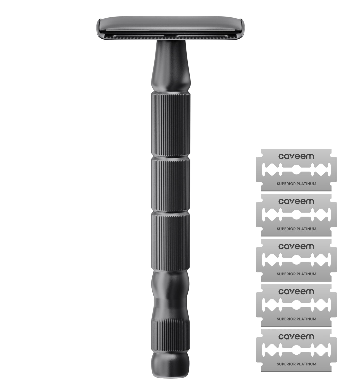 Reusable Metal Razor with 5 Stainless Steel Razor Blades– Gun Metal Black