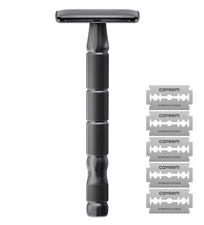 Reusable Metal Razor with 5 Stainless Steel Razor Blades– Gun Metal Black