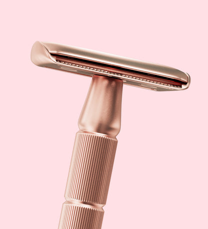 Reusable Metal Razor With 5 Stainless Steel Safety Razor Blades – Rose Gold