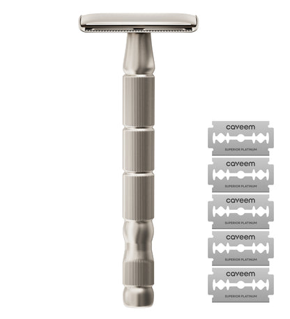 Reusable Metal Razor with 5 Stainless Steel Razor Blades– Silver