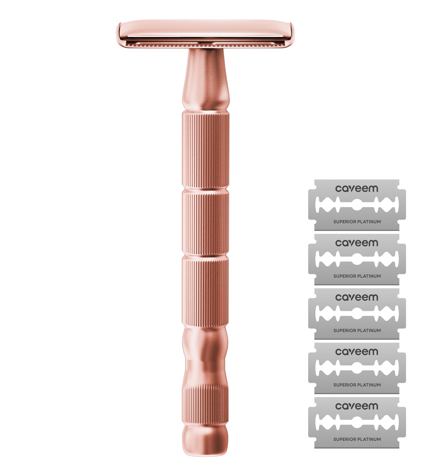 Reusable Metal Razor With 5 Stainless Steel Safety Razor Blades – Rose Gold