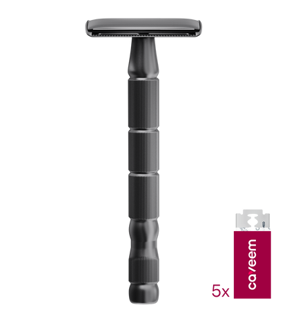 Reusable Metal Razor with 5 Stainless Steel Razor Blades– Gun Metal Black