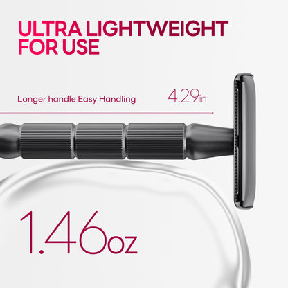 Reusable Metal Razor with 5 Stainless Steel Razor Blades– Gun Metal Black