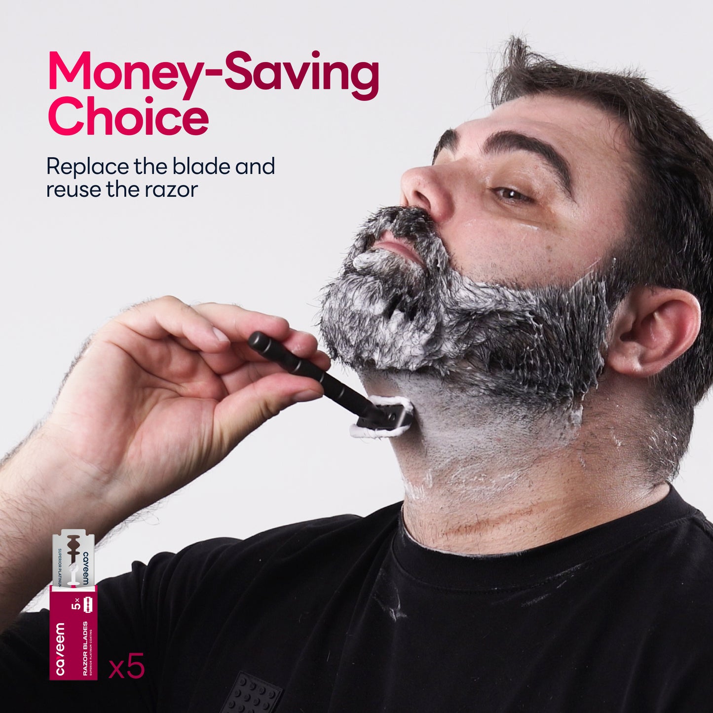 Reusable Metal Razor with 5 Stainless Steel Razor Blades– Gun Metal Black