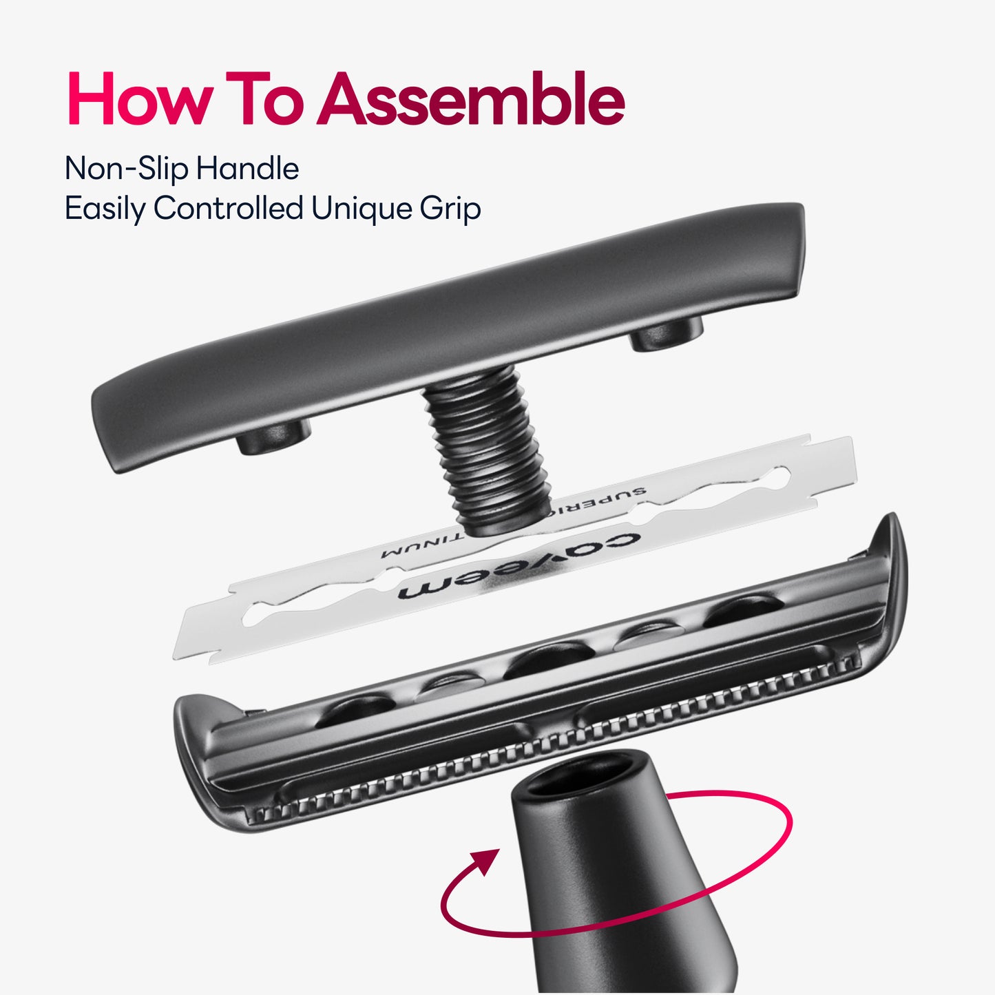 Reusable Metal Razor with 5 Stainless Steel Razor Blades– Gun Metal Black