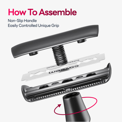 Reusable Metal Razor with 5 Stainless Steel Razor Blades– Gun Metal Black