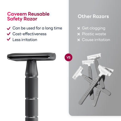 Reusable Metal Razor with 5 Stainless Steel Razor Blades– Gun Metal Black