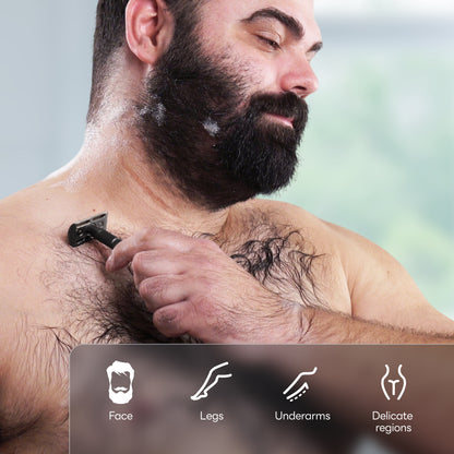 Reusable Metal Razor with 5 Stainless Steel Razor Blades– Gun Metal Black