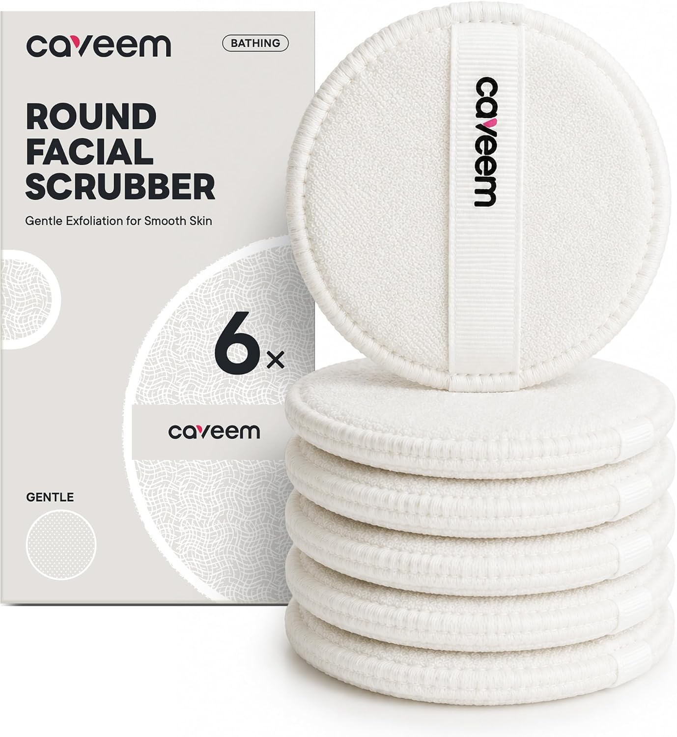 Caveem 6-Pack Facial Sponges | 3" Ultra-Soft Double-Sided Exfoliating Sponges | Bulk Value Set Face Wash Buffers for Family & Daily Skincare Routine (Cream)