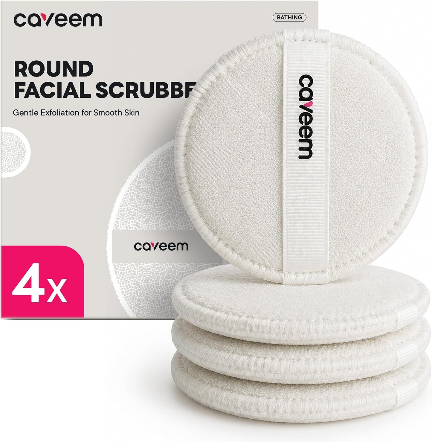 4-Pack Facial Sponges | 3" Ultra-Soft Double-Sided Face Wash Scrubbers | Gentle Daily Exfoliating Pads & Reusable Cleansing Sponges for All Skin Types (Cream)