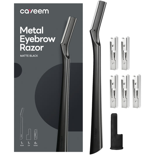 CAVEEM Eyebrow Razor, Face Razors for Women & Men, Dermaplane Razor for Face Exfoliation, Peach Fuzz Removal with 6 Blades (Matte Black)