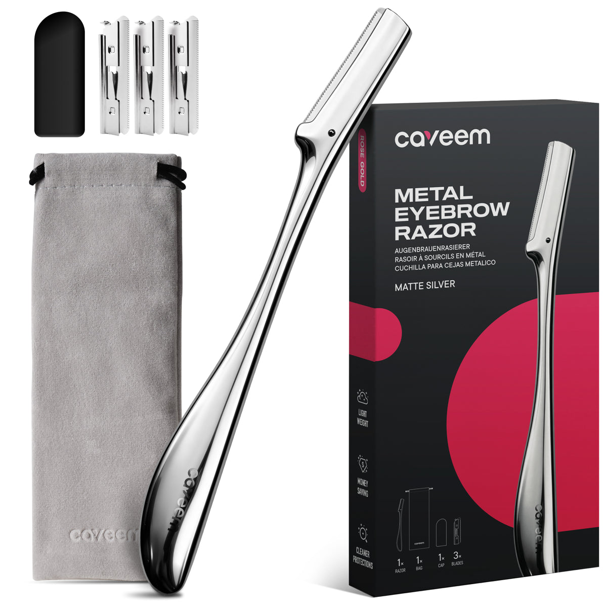 CAVEEM Japanese-Inspired Eyebrow Razor and Face Razor for Women, Silver