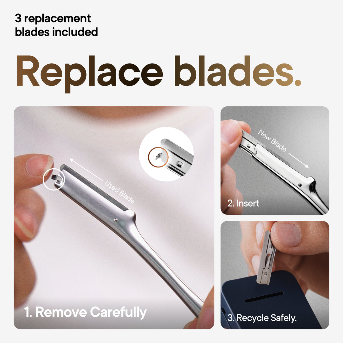 CAVEEM Japanese-Inspired Eyebrow Razor and Face Razor for Women, Silver