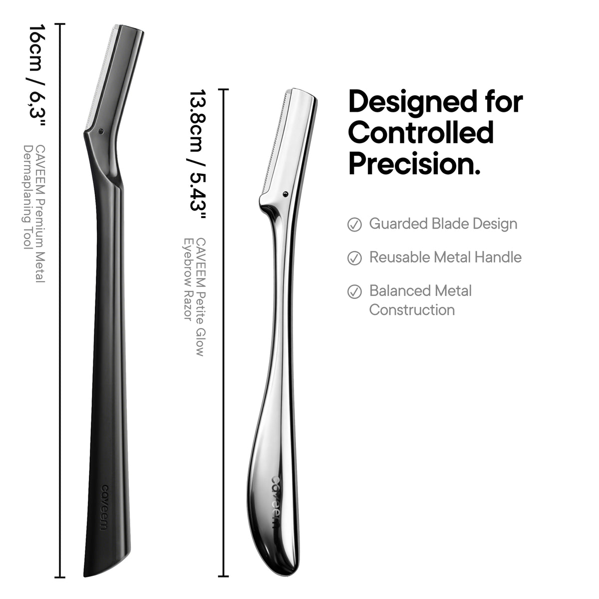 CAVEEM Japanese-Inspired Eyebrow Razor and Face Razor for Women, Silver