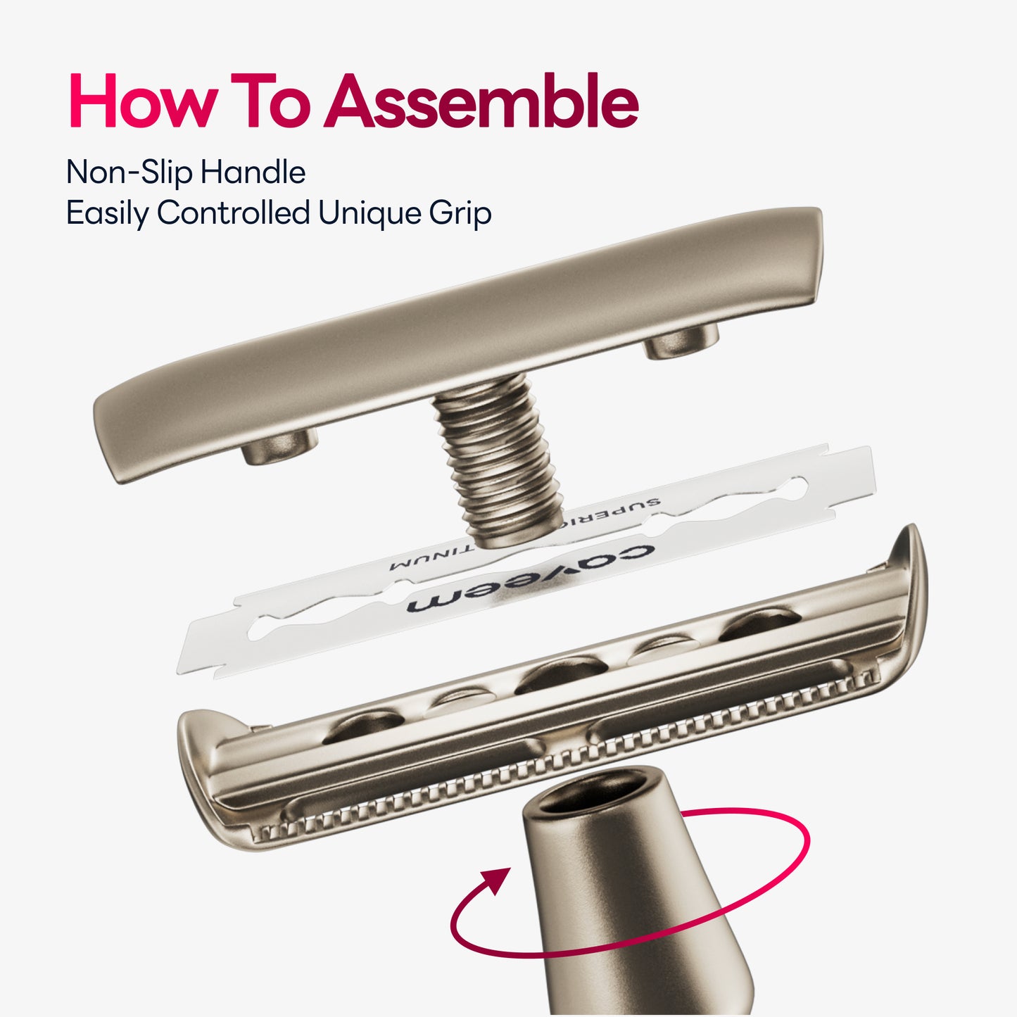 Reusable Metal Razor With 5 Stainless Steel Razor Blades– Champagne Matt