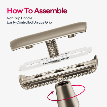 Reusable Metal Razor With 5 Stainless Steel Razor Blades– Champagne Matt