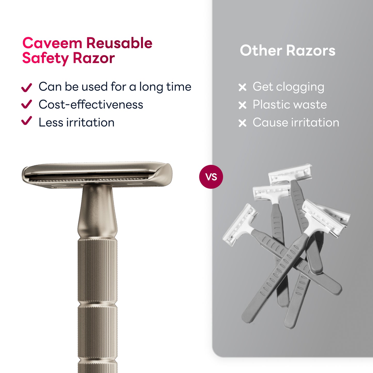 Reusable Metal Razor With 5 Stainless Steel Razor Blades– Champagne Matt