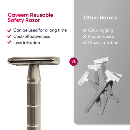 Reusable Metal Razor With 5 Stainless Steel Razor Blades– Champagne Matt