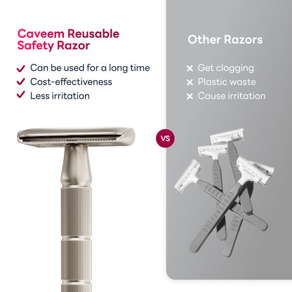 Reusable Metal Razor with 5 Stainless Steel Razor Blades– Silver