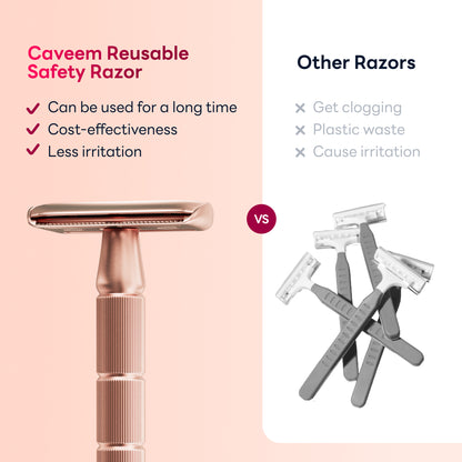 Reusable Metal Razor With 5 Stainless Steel Safety Razor Blades – Rose Gold