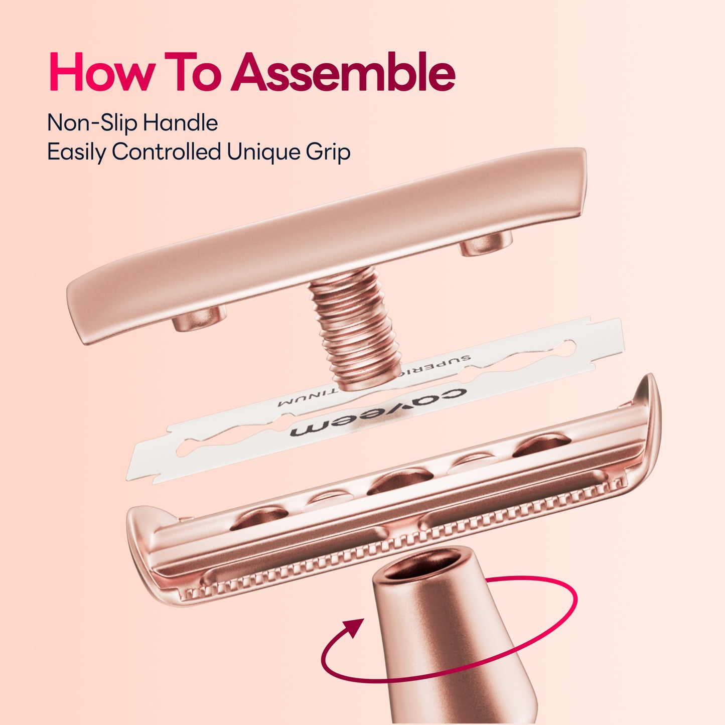 Reusable Metal Razor With 5 Stainless Steel Safety Razor Blades – Rose Gold