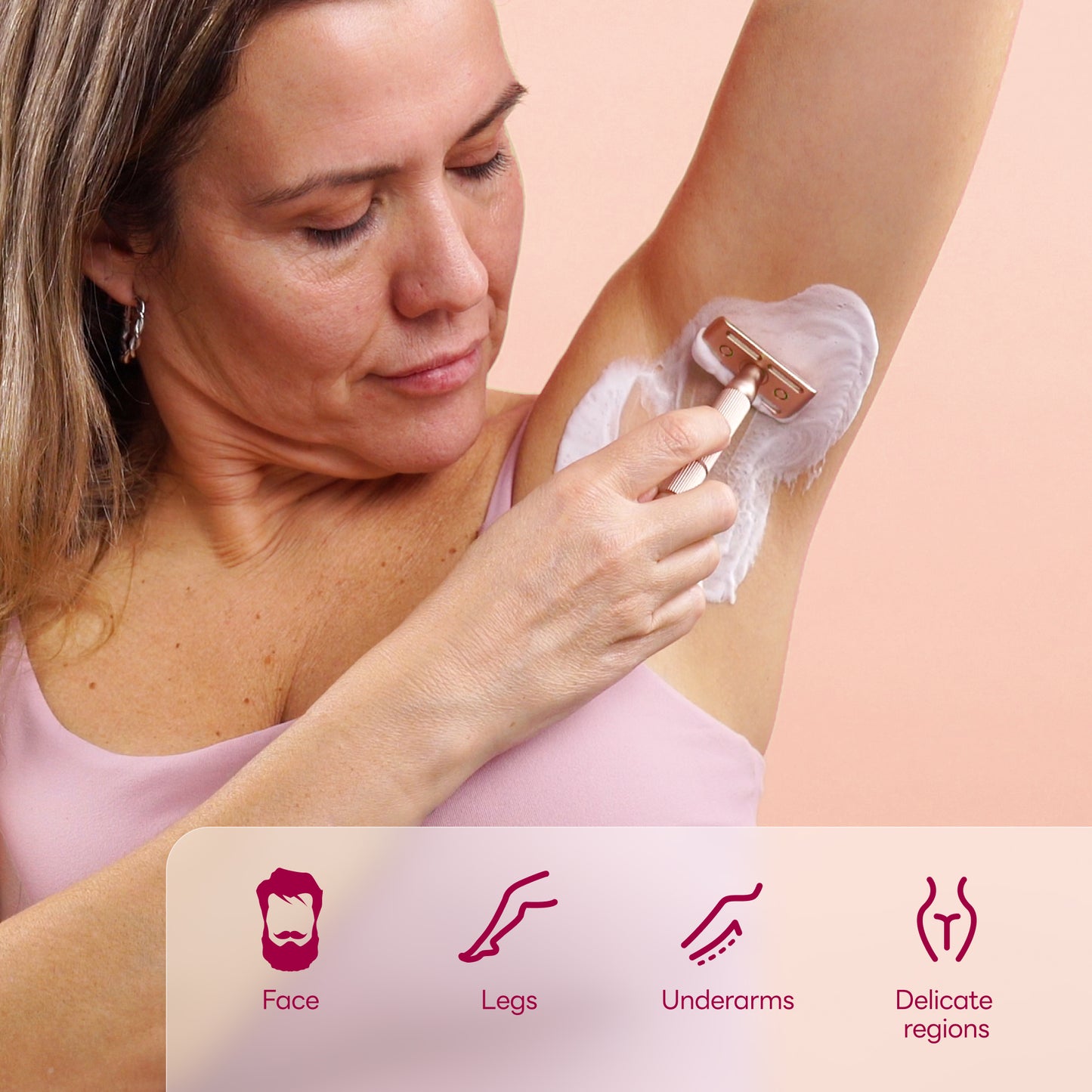 Reusable Metal Razor With 5 Stainless Steel Safety Razor Blades – Rose Gold